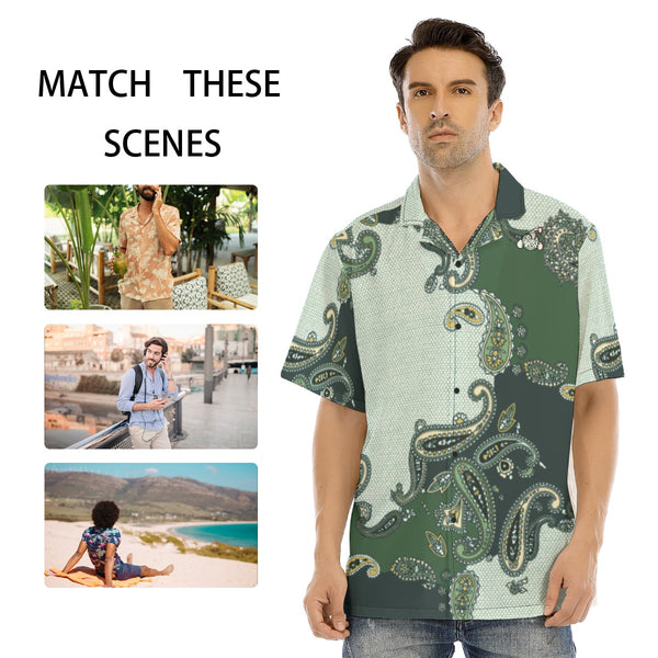Green Paisleys Button Up Hawaiian Shirt - C3P Golf