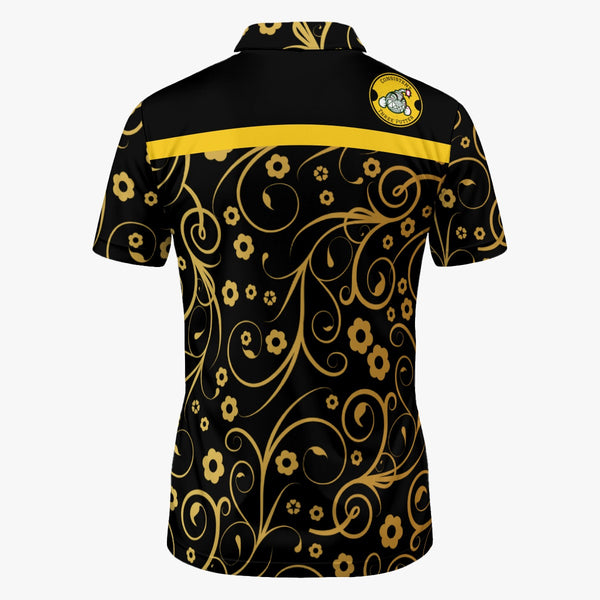 Golden Flowers V-Neck Polo Shirt - C3P Golf