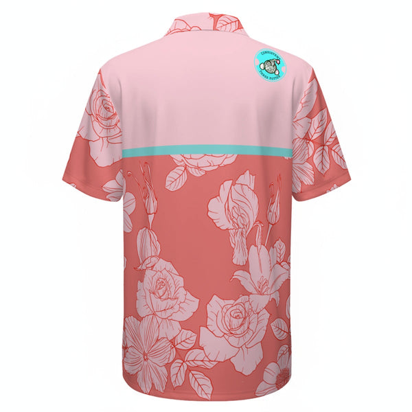 Pink and Teal Flowers Q Zip Polo - C3P Golf