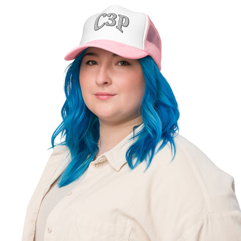 Pink White C3P Logo Foam trucker hat - C3P Golf