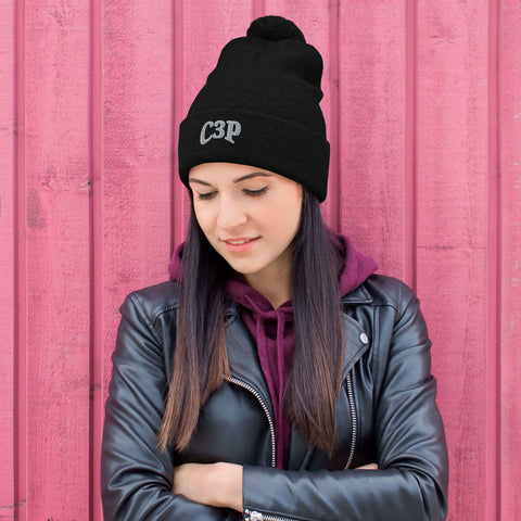 C3P Logo Teal Pom-Pom Beanie - C3P Golf