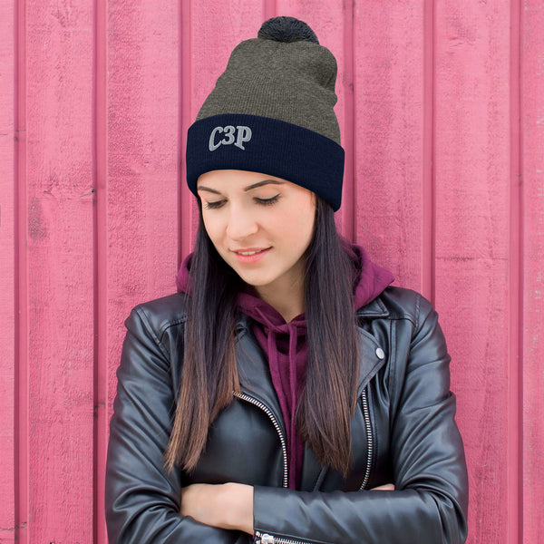 C3P Logo Teal Pom-Pom Beanie - C3P Golf
