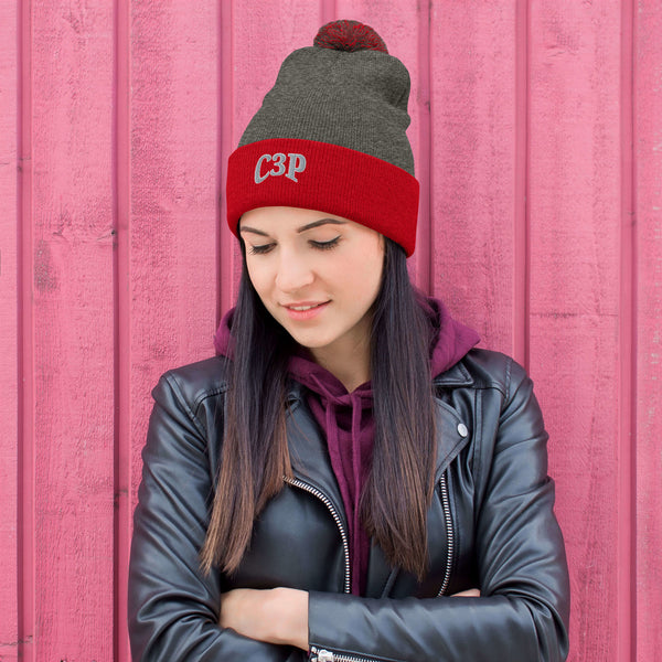 C3P Logo Teal Pom-Pom Beanie - C3P Golf