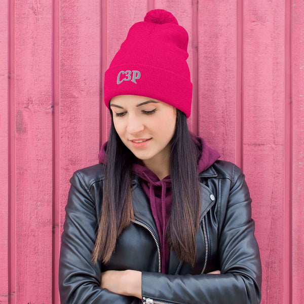 C3P Logo Teal Pom-Pom Beanie - C3P Golf
