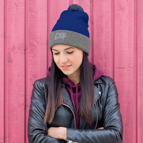 C3P Logo Teal Pom-Pom Beanie - C3P Golf