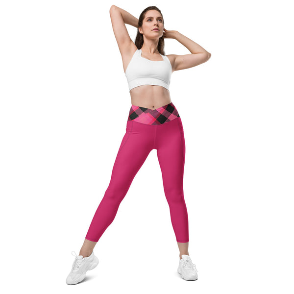 Pink n Plaid Crossover leggings with pockets - HFM Golf