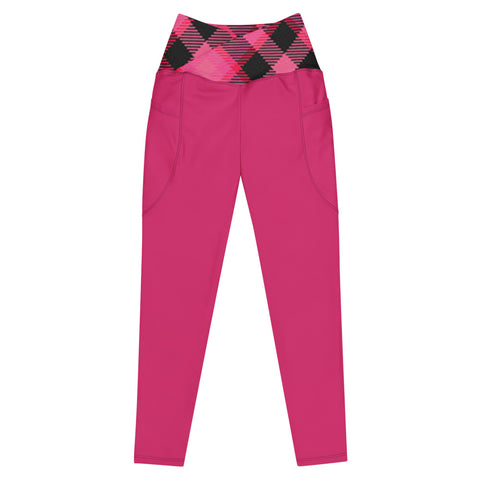 Pink n Plaid Crossover leggings with pockets - C3P Golf