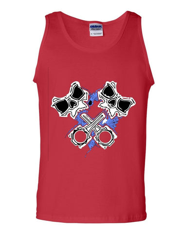 Crossed Pistons Blue Skully- Guys Tanks