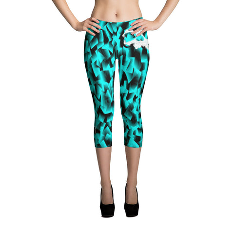 Teal Cubism Capri - Leggings