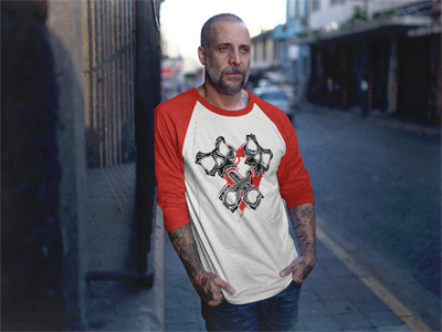 Crossed Pistons Red- 3/4 Guys Tee